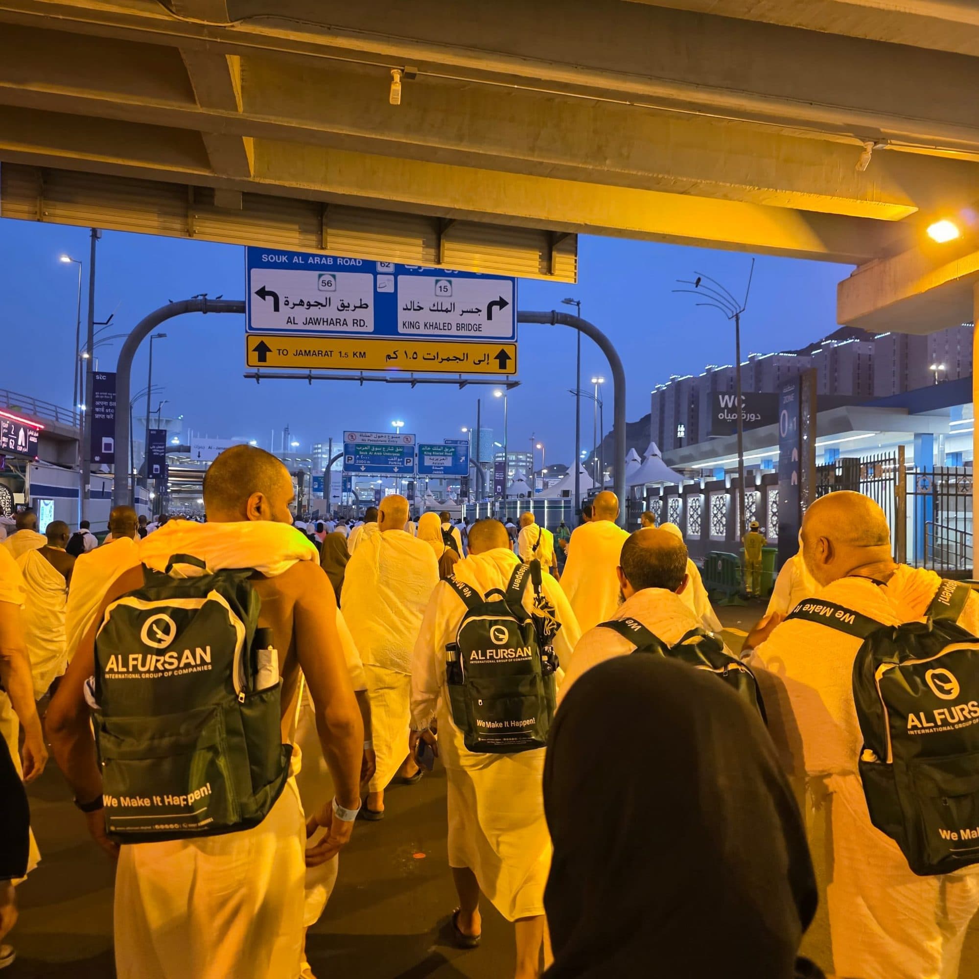 AlFursan pilgrims setting off with their AlFursan bags