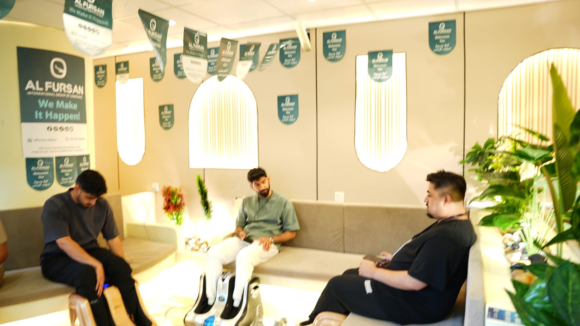 Pilgrims resting in the AlFursan premium Mina lounge during Hajj 2026